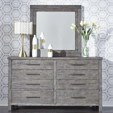 Contemporary 8-Drawer Dresser and Mirror Set